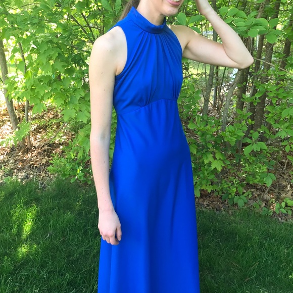 Vintage Dresses & Skirts - Vintage Blue High Neck Maxi Dress